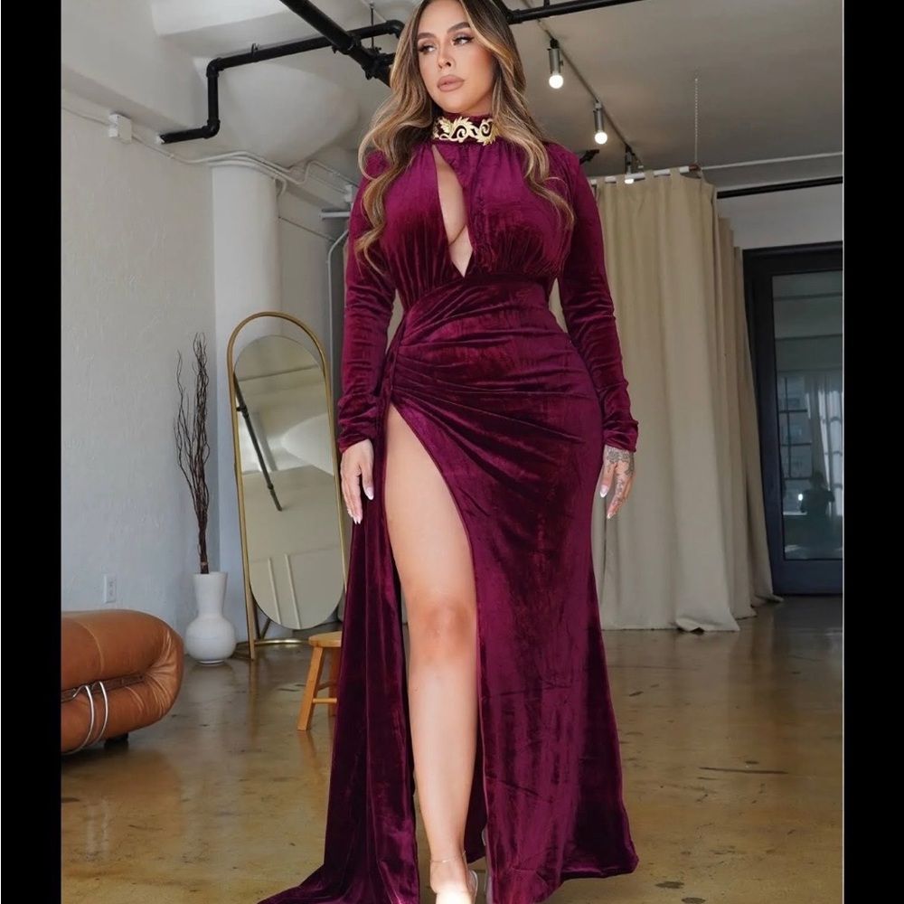 Elegant Velvet Burgundy Dress